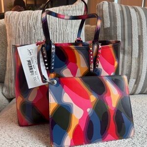 NWT-💜2pcs Christian Louboutin Multicolor Cabata Tote W/ Pouch-Limited Edition